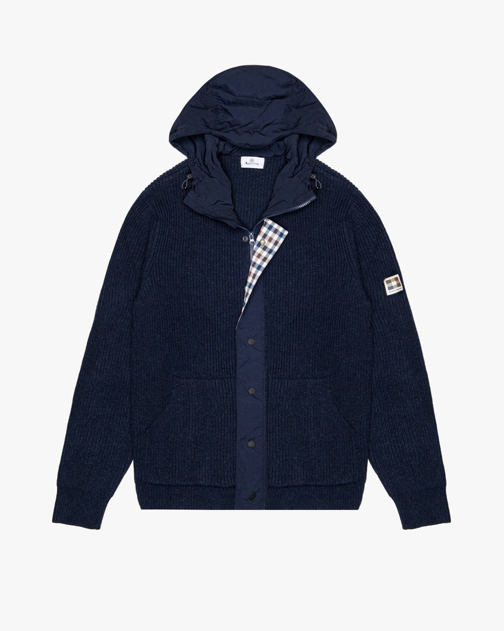 Lambswool Hooded FZ Knit Sweater - Navy – Aquascutum Active