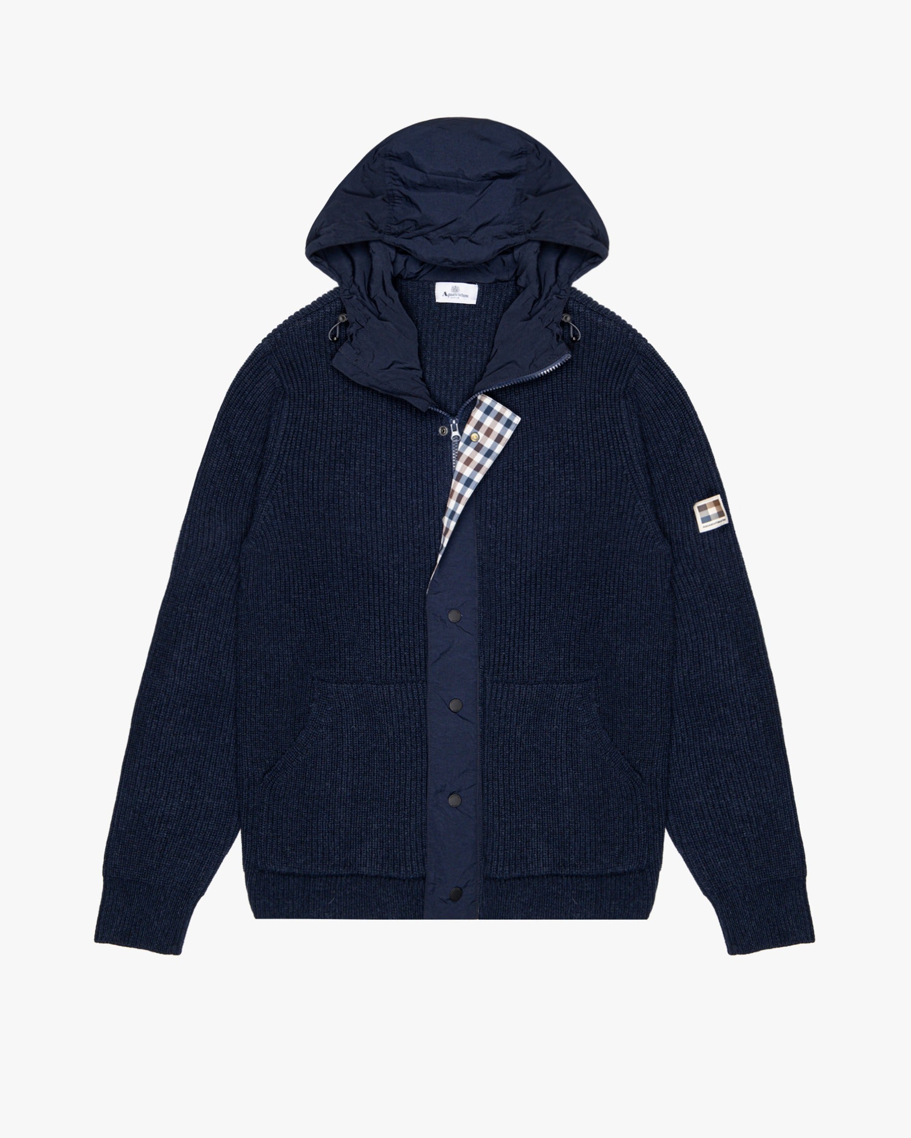Lambswool Hooded FZ Knit Sweater - Navy – Aquascutum Active