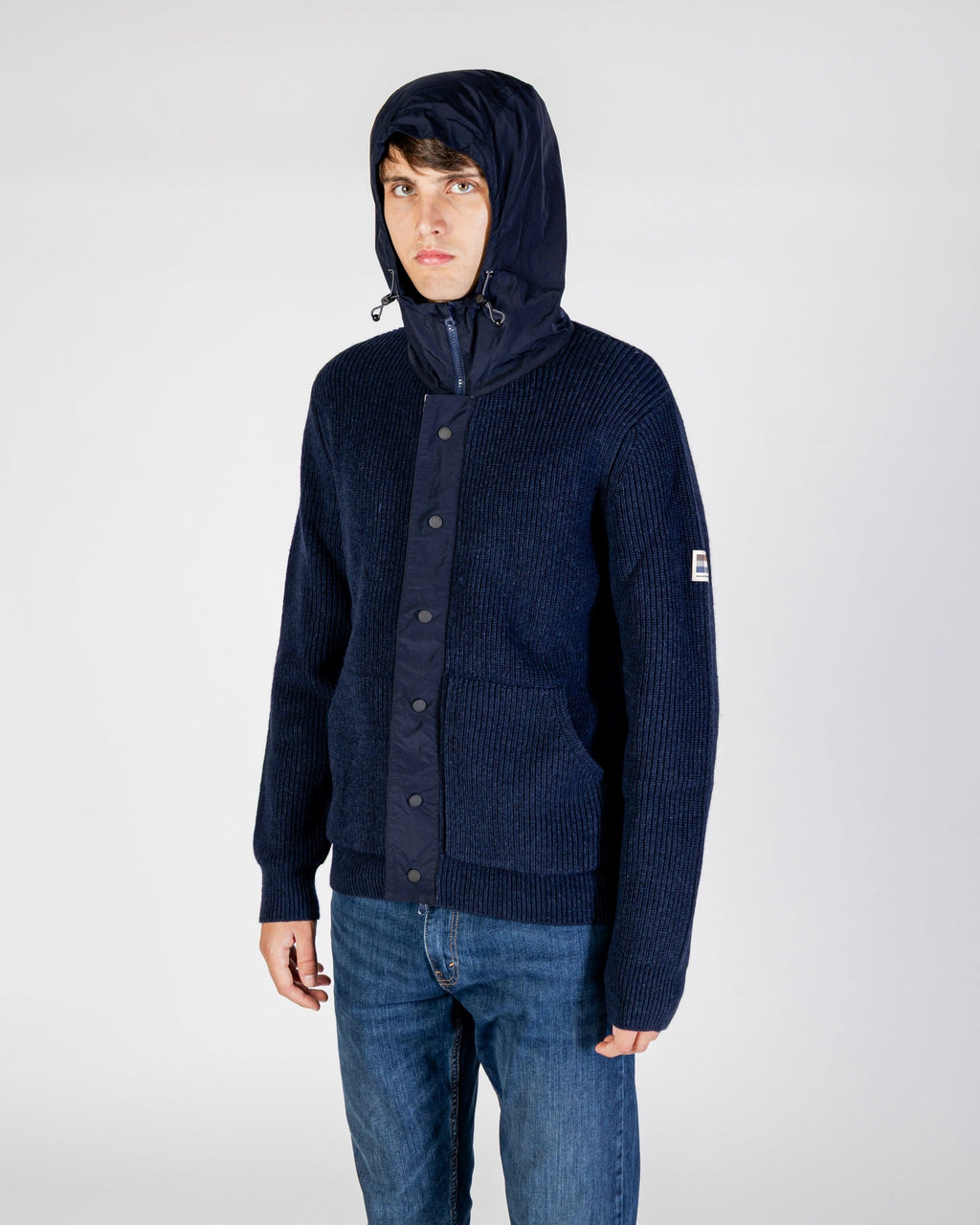 Lambswool Hooded FZ Knit Sweater - Navy – Aquascutum Active