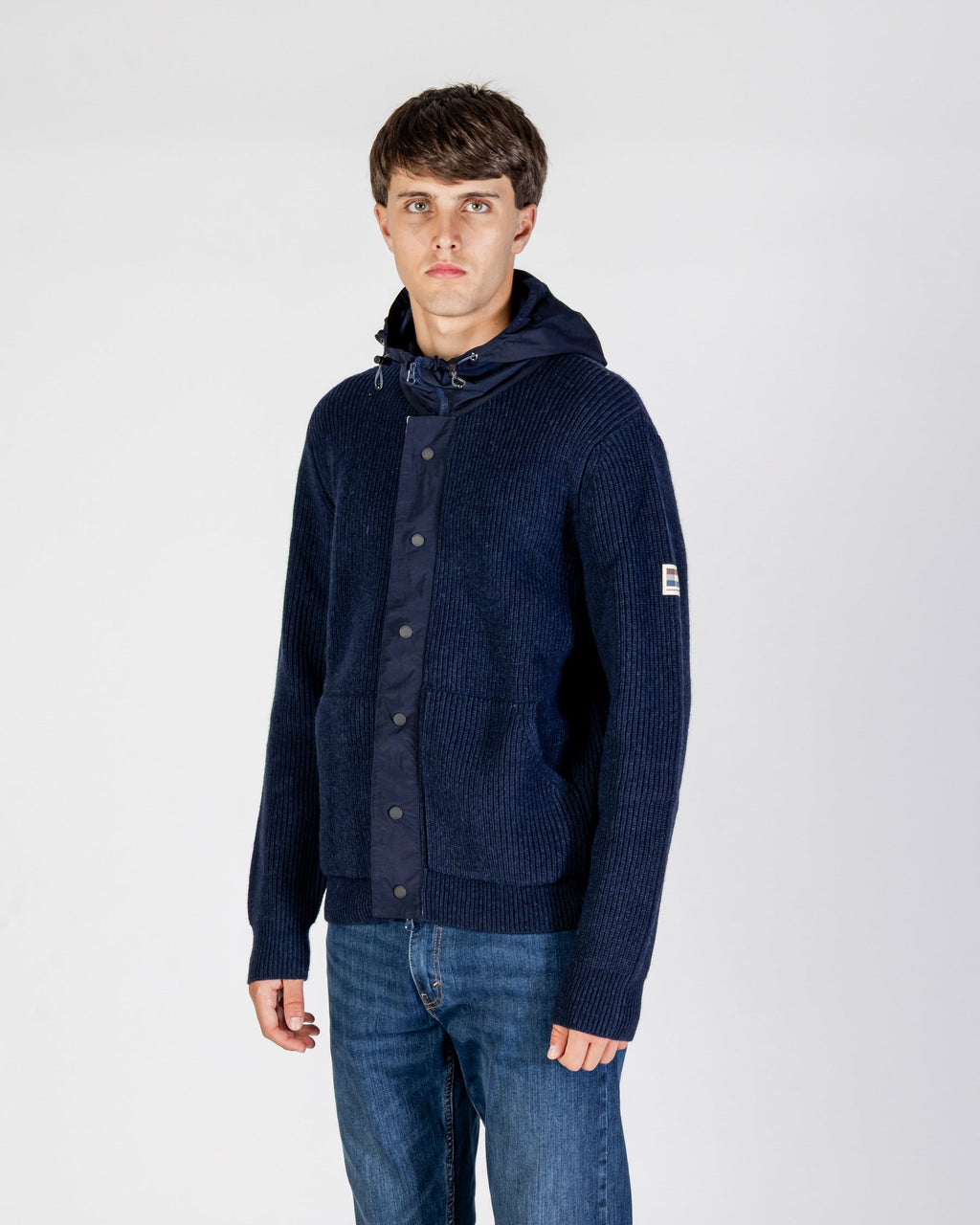 Lambswool Hooded FZ Knit Sweater - Navy – Aquascutum Active