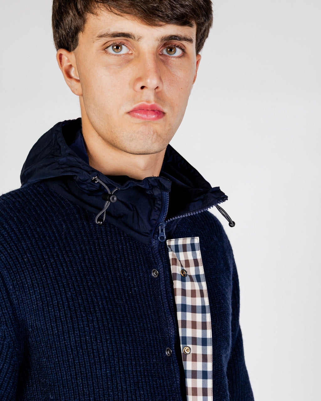 Lambswool Hooded FZ Knit Sweater - Navy – Aquascutum Active