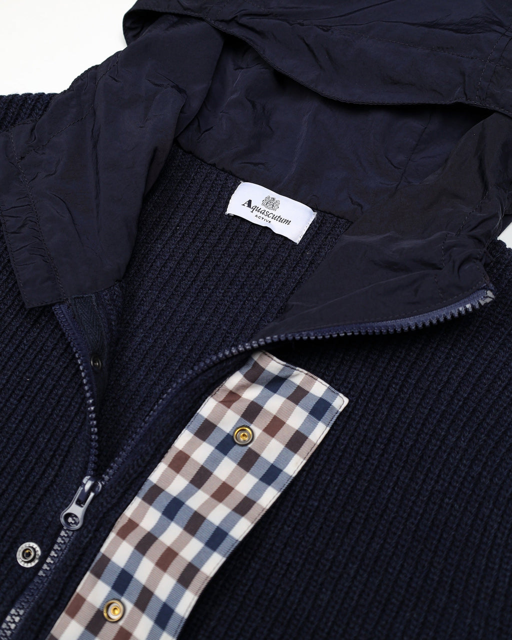 Lambswool Hooded FZ Knit Sweater - Navy – Aquascutum Active